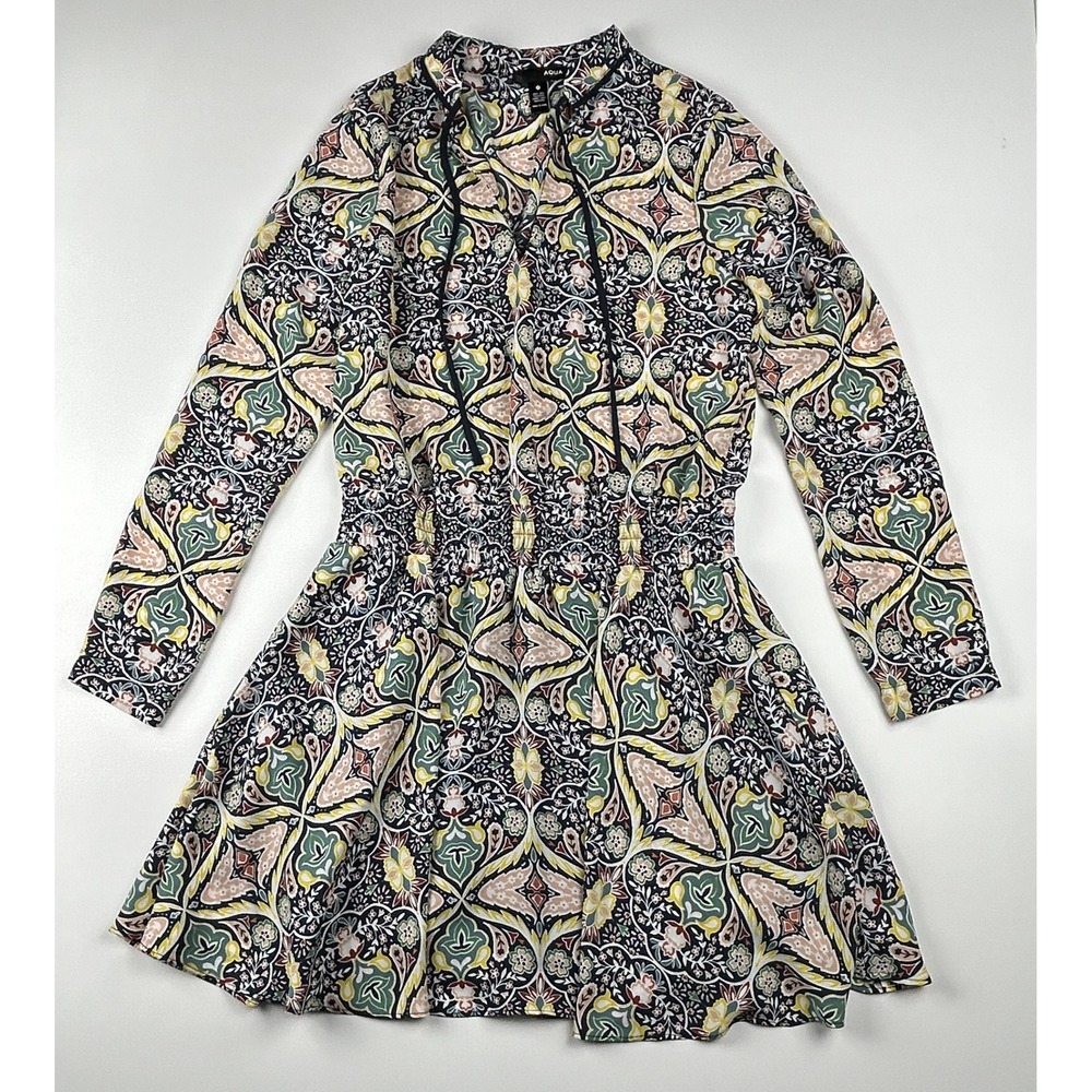 Aqua Women's Blue Floral Print Long Sleeve Dress Size XS